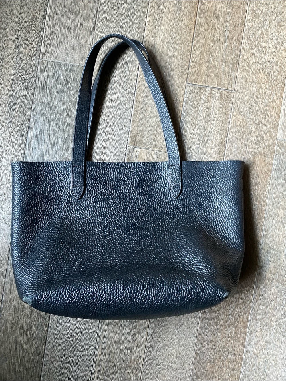 Cuyana Black Leather Tote Bag with Maroon Interior